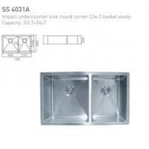 ECT Impact undercounter sink round corner C/w 2 basket waste 